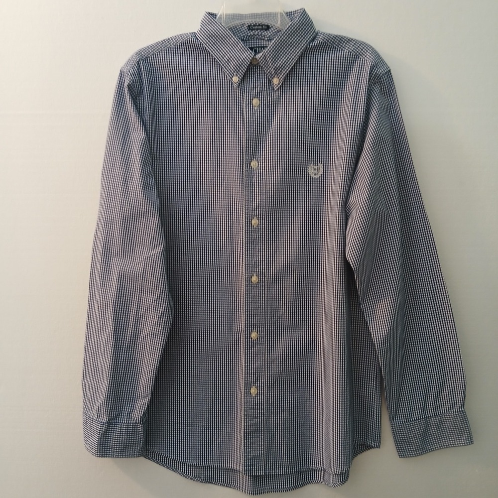 Chap's Men Shirt SzM Long Sleeve Blue And White Check Button Down Classic Fit...